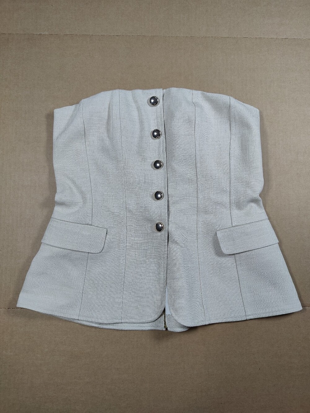 NWT Maje Beige Bustier Top Corset With Gold Buttons Size EU 42 (~L) Retail 400$